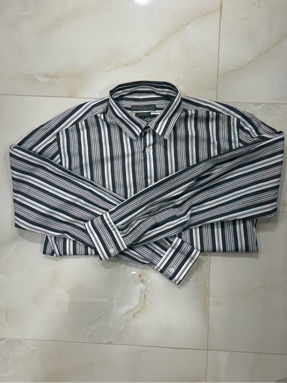 Salvatore Ferragamo Black and White Vertical Stripe Dress Shirt - Picture 4 of 6